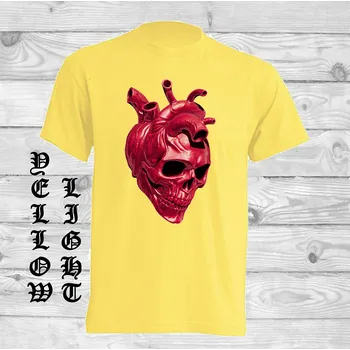 Pánské tričko panske-levne-bavlnene-tricko-digi-potisk-lebka-srdce Barva: Light yellow - světle žlutá, velikost: XS