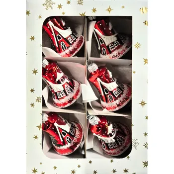 Vánoce Vánoční skleněné zvonky, červený lesk, zimní motiv, 6ks