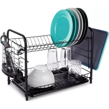 Odkapávač na nádobí Černý dvouúrovňový odkapávač na nádobí 51,5 × 24,5 × 33 cm