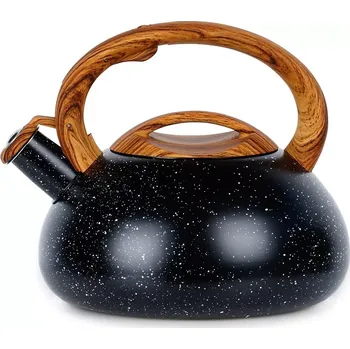 Varná konvice Pískající nerezová konvice 3 l – černá s kamenným efektem