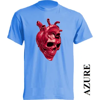 Pánské tričko panske-levne-bavlnene-tricko-digi-potisk-lebka-srdce Barva: Azure - azurově modrá, velikost: XS