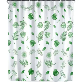 Sprchový závěs Voděodolný sprchový závěs s háčky 180 × 180 cm, zelené listy