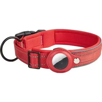 Obojek pro psa TopTechnology Ochranný obojek pro psa s AirTag - Neoprenová podšívka, Reflexní, Velikost: S (Červená)