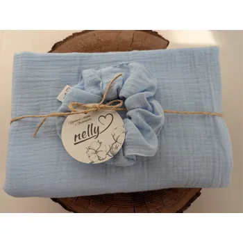 Šála Nelly Nelly Set mušelínová šála s gumičkou - světle modrý