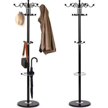 Věšák Stojanový věšák na oblečení 172 cm, kovový, 16 háčků, ModernHome