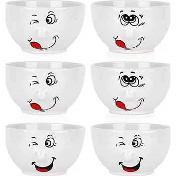 Keramické misky s veselými obličeji 13,5 cm, 550 ml – sada 6 ks