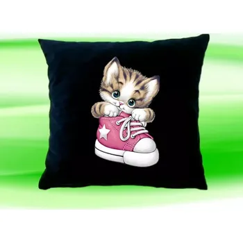 Dekorativní polštářek Polštář s kočičkou černý (kočka v botě)