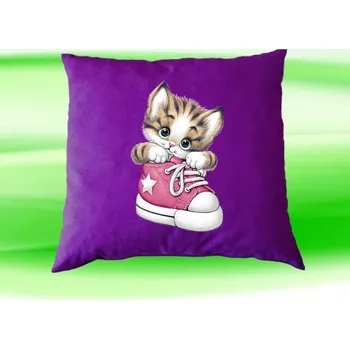 Dekorativní polštářek Polštář s kočičkou fialový (kočka v botě)