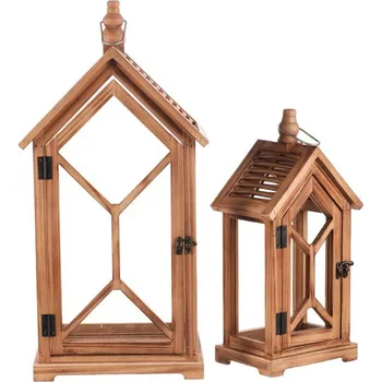 kempingová lampa Lucerna Autronic Lucerna dřevěná - tvar domku, cena za sadu 2 ks (DA209 BR)