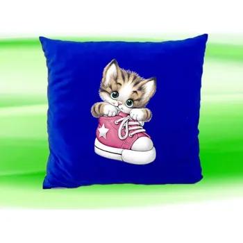 Dekorativní polštářek Polštář s kočičkou modrý (kočka v botě)