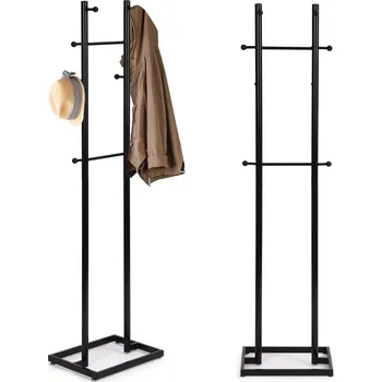 Věšák Stojanový kovový věšák 175 cm s 8 háčky, černý, ModernHome