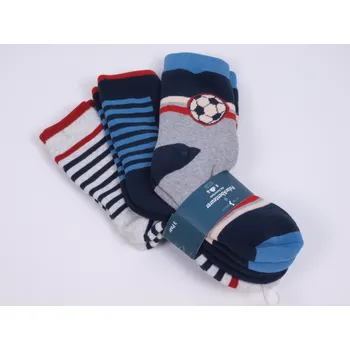 CNB BERLIN sada 3 párů termo ponožky DE 54857 šedomodré fotbal, šedé a modré s proužky velikosti ponožek: 20-22 ( EUR vel. 31-34)