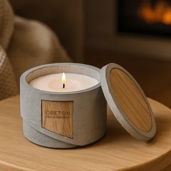 Svíčka Obeton Sypaná svíčka v betonu Evan 450g - přírodní/dub