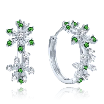 Náušnice Moonlit Stříbrné náušnice sněhové vločky se zelenými zirkony