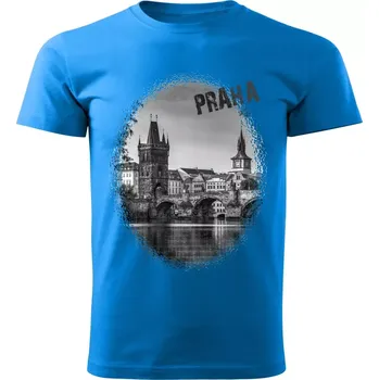 Pánské tričko tričko s městem Praha Karlův most modré S (tričko s městem , Karlův most , Praha )