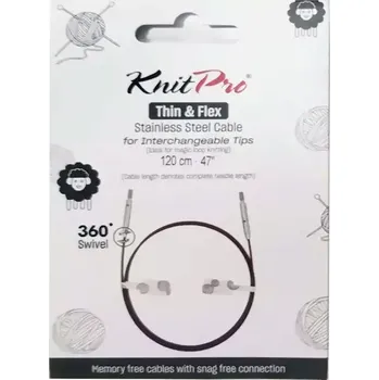 Jehlice KnitPro Thin & Flex Purple otočné ocelové lanko 360° 120Cm (KnitPro Purple otočné ocelové lanko 360° 120Cm)
