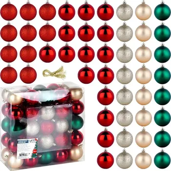 Vánoční dekorace Sada nerozbitných vánočních koulí 6 cm, červené, zelené a šampaňské, 50 ks