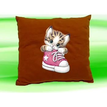 Dekorativní polštářek Polštář s kočičkou hnědý (kočka v botě)