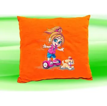 Dekorativní polštářek Polštář hoverboard kolonožka oranžový (holka na kolonožce)