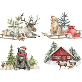 Umělecký papír Belles Whistles- Decoupage Rice A4 - Frosty Forest Friends