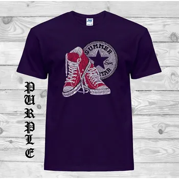 Pánská móda panske-levne-bavlnene-tricko-potisk-tenisky-srdce Barva: Purple - purpurová, velikost: XS