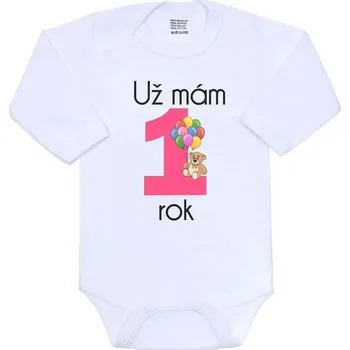 Kojenecký body Dojčenské body s potiskem New Baby Už mám 1 rok, růžové