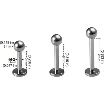 Piercing Titanový labret s kuličkou – G23 (1,2 mm) - MOONFLAMELA11 (Titanový piercing do rtu s kuličkou G23 - MOONFLAMELA11)