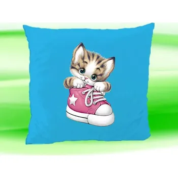 Dekorativní polštářek Polštář s kočičkou tyrkysový (kočka v botě)