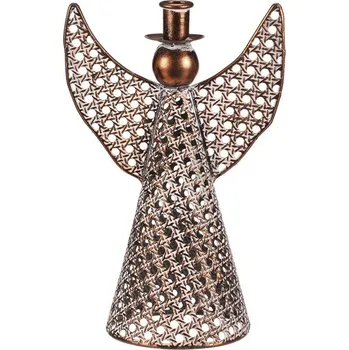 Vánoční dekorace Autronic Anděl kovový - 28 cm, na kónickou svíčku, měděný, sada 2 ks