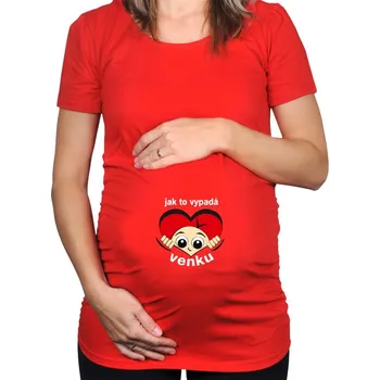 Červené těhotenské tričko Jak to vypadá venku