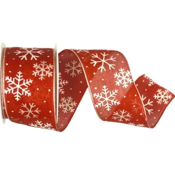 Stuha Stuha vánoční ICE STAR RED červená 40mm x 2m (14,-Kč/m) (Vánoční stuha bavlněná, oboustranná, červená, bílý potisk, s drátkem v lemu)