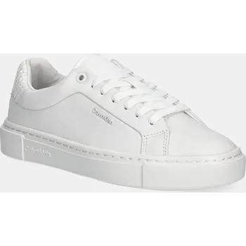Pánská móda Kožené sneakers boty Calvin Klein CUPSOLE LACE UP - WOVEN LTH HW0HW02298 bílá 00X, EUR 40