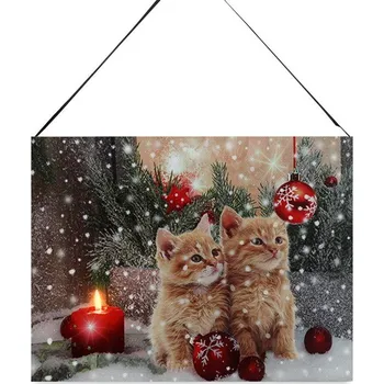 Obraz Autronic Obraz nástěnný - LED osvětlení 1 ks, vánoční motiv s koťaty, sada 3 ks