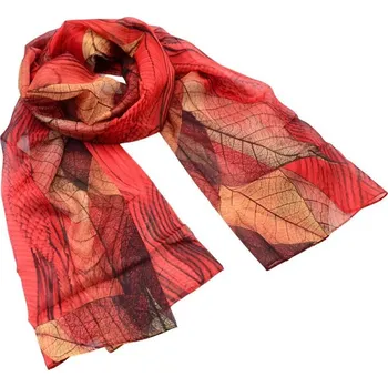 Šála Šála vzdušná - červená s potiskem listů