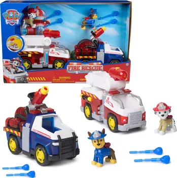 Paw Patrol hasiči – figurky Chase a Marshall s vozidly a vodními střelami