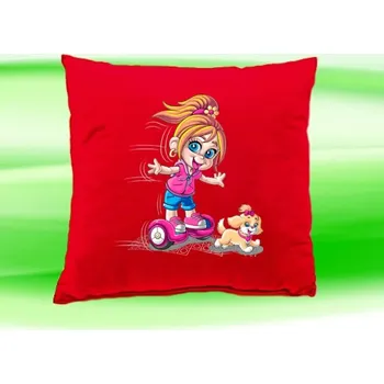 Dekorativní polštářek Polštář hoverboard kolonožka červený (holka na kolonožce)