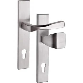 Dveřní kování Rostex RN802 MANDELO, Rozteč 90/72, Madlo hranaté, Nerez mat