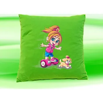 Dekorativní polštářek Polštář hoverboard kolonožka zelený (holka na kolonožce)