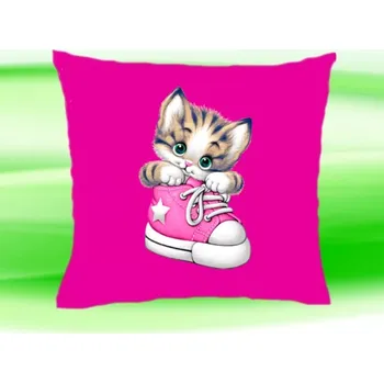 Dekorativní polštářek Polštář s kočičkou růžový (kočka v botě)
