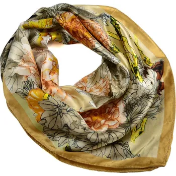 Šátek Šátek saténový 63sk004-14.11 - béžový s akvarelovými květinami