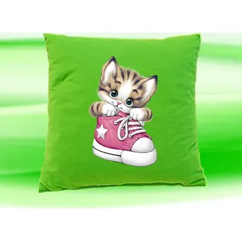 Dekorativní polštářek Polštář s kočičkou zelený (kočka v botě)
