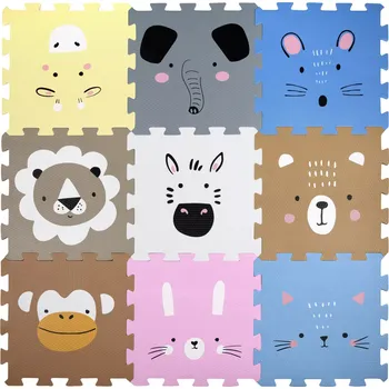 Humbi pěnová podložka – vzdělávací puzzle se zvířátky 120 × 120 cm, 9 dílů