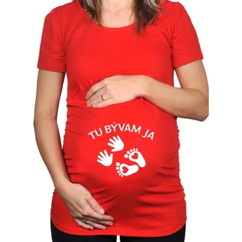 Červené těhotenské tričko s nápisem Tady bydlím já SK