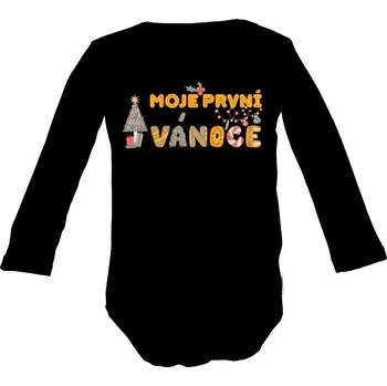 Kojenecký body Dětské body Long s potiskem Moje první Vánoce barevný nápis v hořčičné dětské