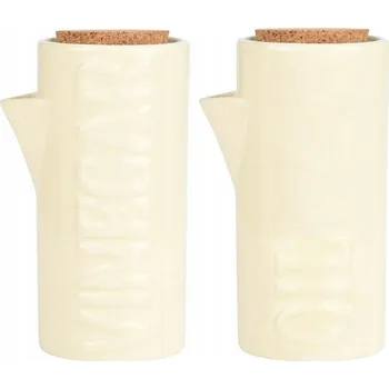 Nádoba na olej a ocet Láhev s dávkovač na olej a ocet z kameniny s korkem, sada 2 lahví