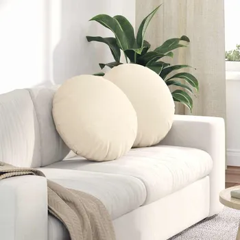 Podsedák vidaXL Polštáře na sedadla 2 pcs Krémová Ø 50 cm Žebrovaná látka