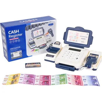 Hra na obchod RKToys Interaktivní pokladna pro děti modrá s doplňky