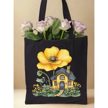 Taška s potiskem Textilní taška, Květinový domeček 3, 41x37cm, mix barev, 1 kus Vyberte si barvu ZDE:: černá