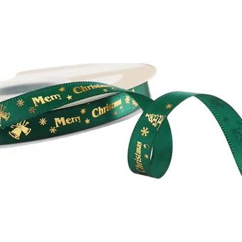 Balící papír Vánoční stuha 1 cm x 5 m Polyesterová stuha s potiskem pro dárkové balení, dekorace, dorty, kytice, vánoční výzdobu, ruční tvoření a DIY projekty zelená