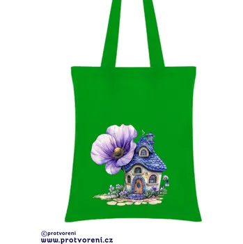 Nákupní taška Taška s potiskem Textilní taška, Květinový domeček 1 , 41x37cm, mix barev, 1 kus Vyberte si barvu ZDE:: zelená